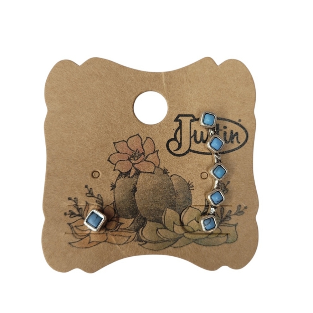 Justin Boots Blue Square Stud & Climbers Earring Set